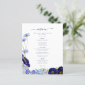 Menu de mariage bohème moderne à fleurs bleues (Debout devant)