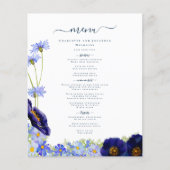 Menu de mariage bohème moderne à fleurs bleues (Devant)