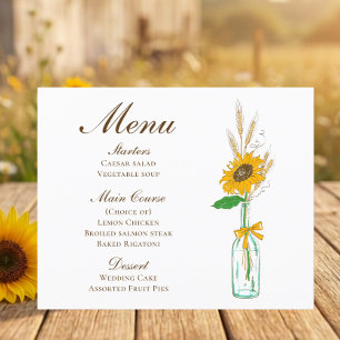 Menu de mariage bohème rustique aux tournesols de