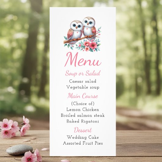 Menu de mariage bohème rustique campagne de Owl Wo