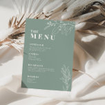 Menu de mariage bohème vert sauge avec illustratio<br><div class="desc">Ce menu se caractérise par un style boho,  des illustrations florales et une couleur vert sauge,  avec un mélange de différents styles de polices,  souvent de différentes tailles,  pour créer un look unique et éclectique qui donne à ces menus une esthétique naturelle.</div>