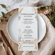 Menu de mariage boho désert en terre cuite moderne