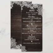 Menu de mariage Bois Rustique Foncé & Dentelle Élé (Devant / Derrière)