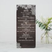 Menu de mariage Bois rustique foncé et dentelle él (Debout devant)
