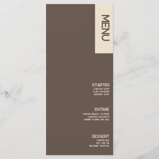 Menu de mariage Bold Tan Brown (Devant)