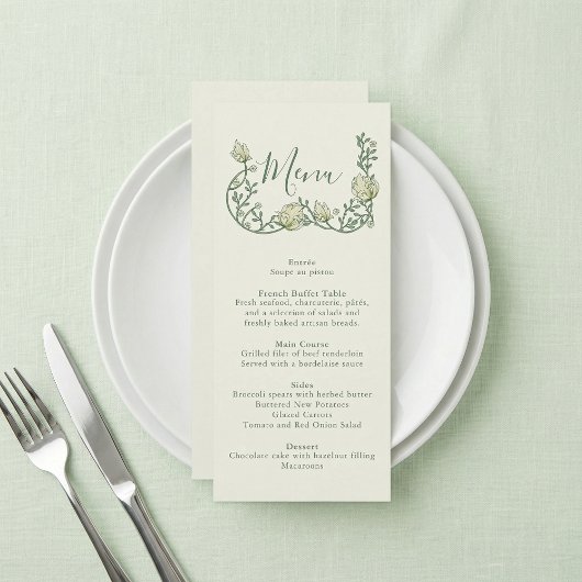 Menu de mariage botanique Art Nouveau Sage