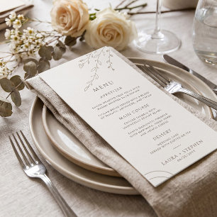 Menu de mariage botanique beige neutre moderne