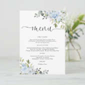 Menu de mariage botanique bleu doux (Debout devant)