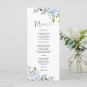 Menu de mariage botanique bleu doux (Debout devant)