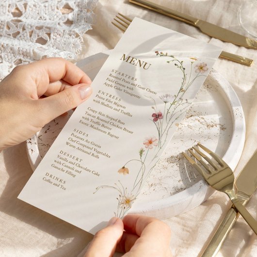 Menu de mariage botanique Boho Wildflower