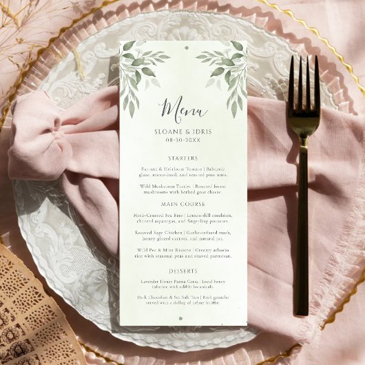 Menu de mariage botanique de verdure de sauge mode