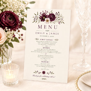 Menu de mariage botanique élégant aux olives prune