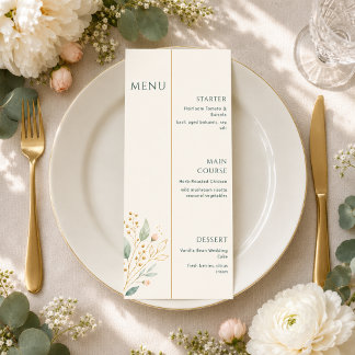 Menu de mariage botanique élégant vert sauge or