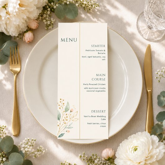 Menu de mariage botanique élégant vert sauge or