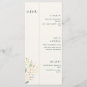 Menu de mariage botanique élégant vert sauge or (Devant)