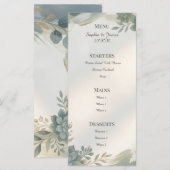 Menu de mariage botanique floral bleu (Devant / Derrière)