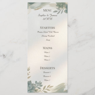 Menu de mariage botanique floral bleu