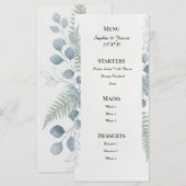 Menu de mariage botanique gris bleu (Devant / Derrière)