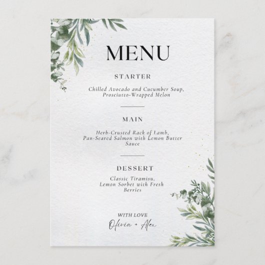 Menu de mariage botanique – Illustration élégante (Devant)