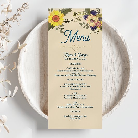 Menu de mariage botanique Tournesol