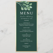Menu de mariage botanique vert émeraude (Devant)