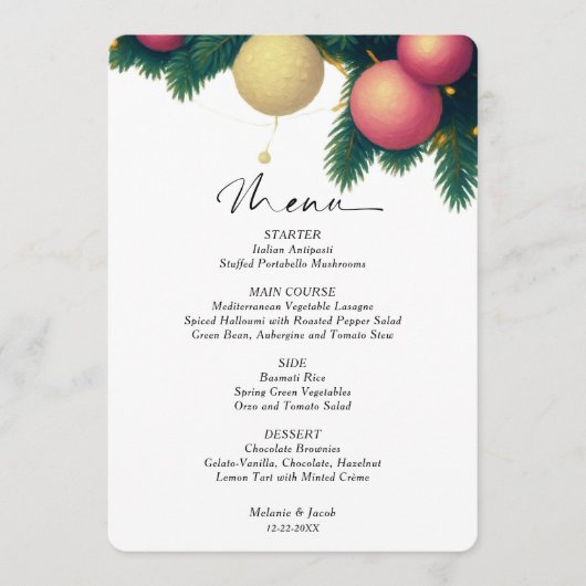 Menu de mariage Boules de Noël (Devant)