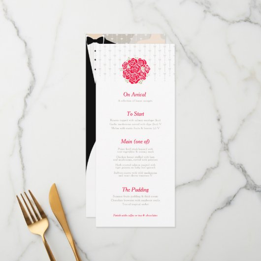 Menu de mariage bouquet vert mariée et marié (Devant/Arrière en situation)