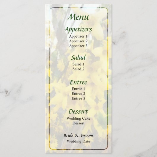 Menu de mariage Brin de Forsythia (Devant)