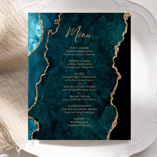 Menu de mariage Budget Agate Bleu sarcelle Or