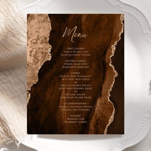 Menu de mariage Budget Mocha Brown Gold Agate