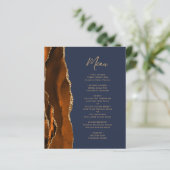 Menu de mariage Budget Orange Brûlé Agate Bleu Nui (Debout devant)