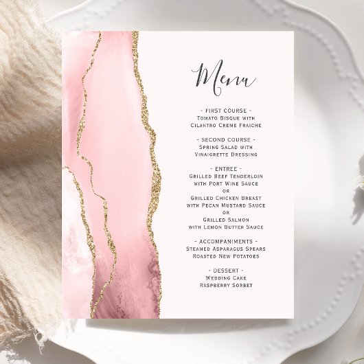 Menu de mariage Budget Rose Pâle Agate Or