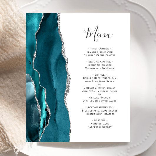 Menu de mariage Budget Turquoise Agate Argent