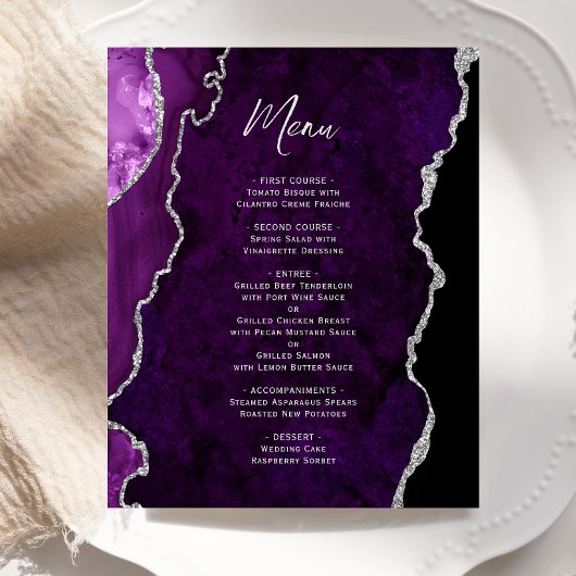 Menu de mariage Budget Violet Agate Argent