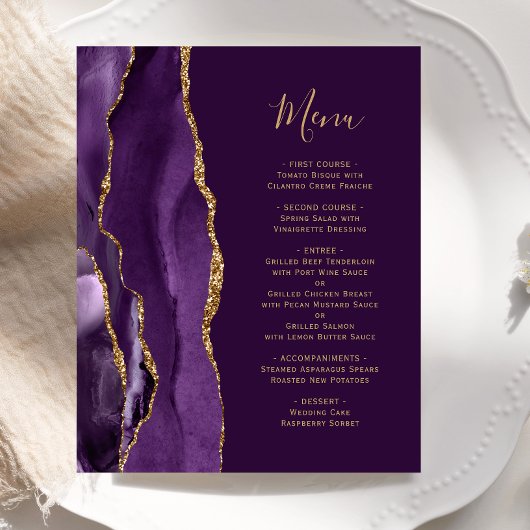 Menu de mariage Budget Violet Or Agate Prune