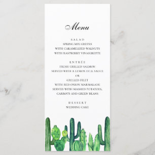 Menu de mariage cactus vert. Menu du dîner aux cac