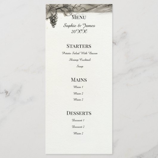 Menu de mariage cadre botanique sépia (Devant)