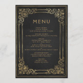 Menu de mariage cadre vintage noir or (Devant)