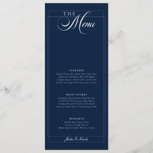 Menu de mariage calligraphié classique bleu marine