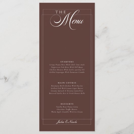 Menu de mariage calligraphié Classique choco ivoir (Devant)