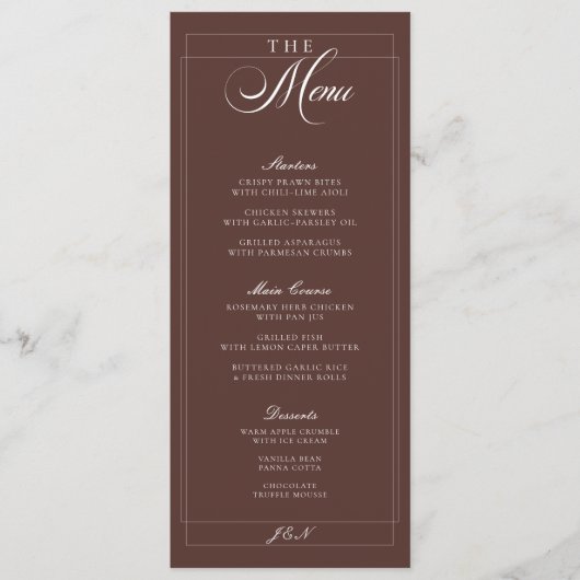 Menu de mariage calligraphié classique ivoire marr (Devant)