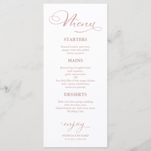 Menu de mariage calligraphié élégant avec dorure r (Devant)