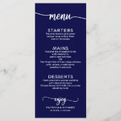 Menu de mariage calligraphie élégante bleu marine (Devant)