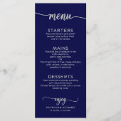 Menu de mariage calligraphie élégante bleu marine (Devant)