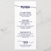 Menu de mariage calligraphie élégante chic bleu ma (Devant)