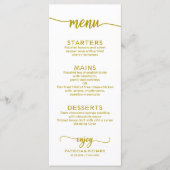 Menu de mariage Calligraphie élégante  Or (Devant)