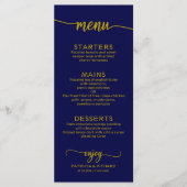 Menu de mariage calligraphie élégante or bleu mari (Devant)