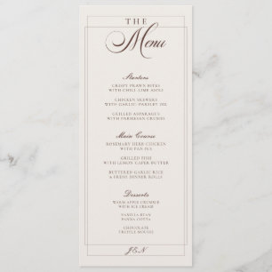 Menu de mariage calligraphié en ivoire brun classi