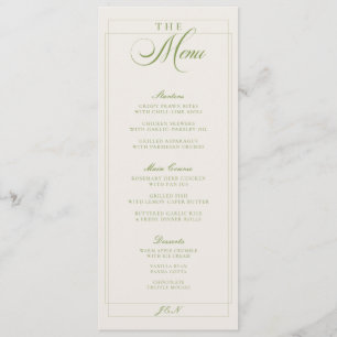 Menu de mariage calligraphié en vert ivoire classi