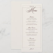 Menu de mariage calligraphié marron ivoire classiq (Devant / Derrière)